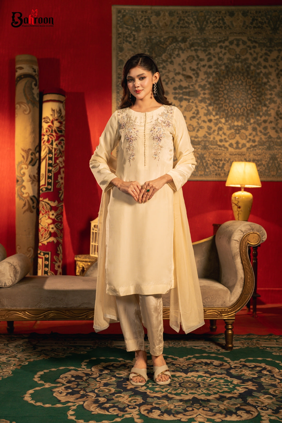 Mehrun Champagne Beige Three Piece Ethnic Suit for Women S-XL