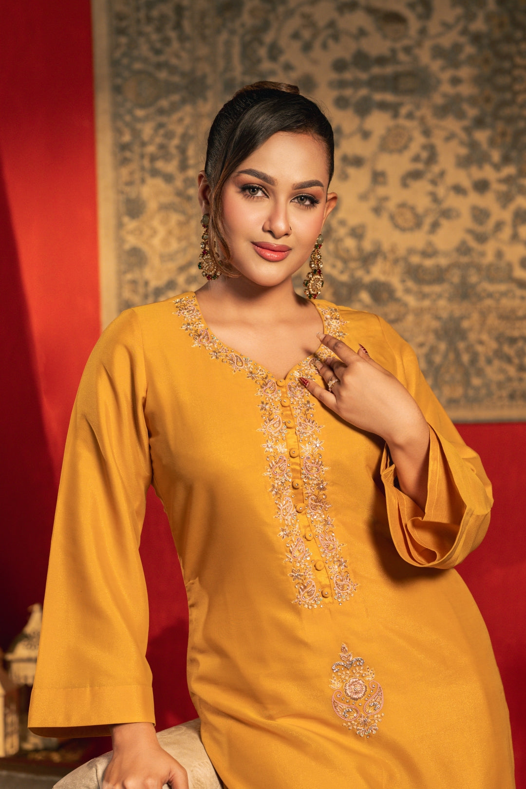 Sahar Golden Two Piece Ethnic Suit for Women S-XL