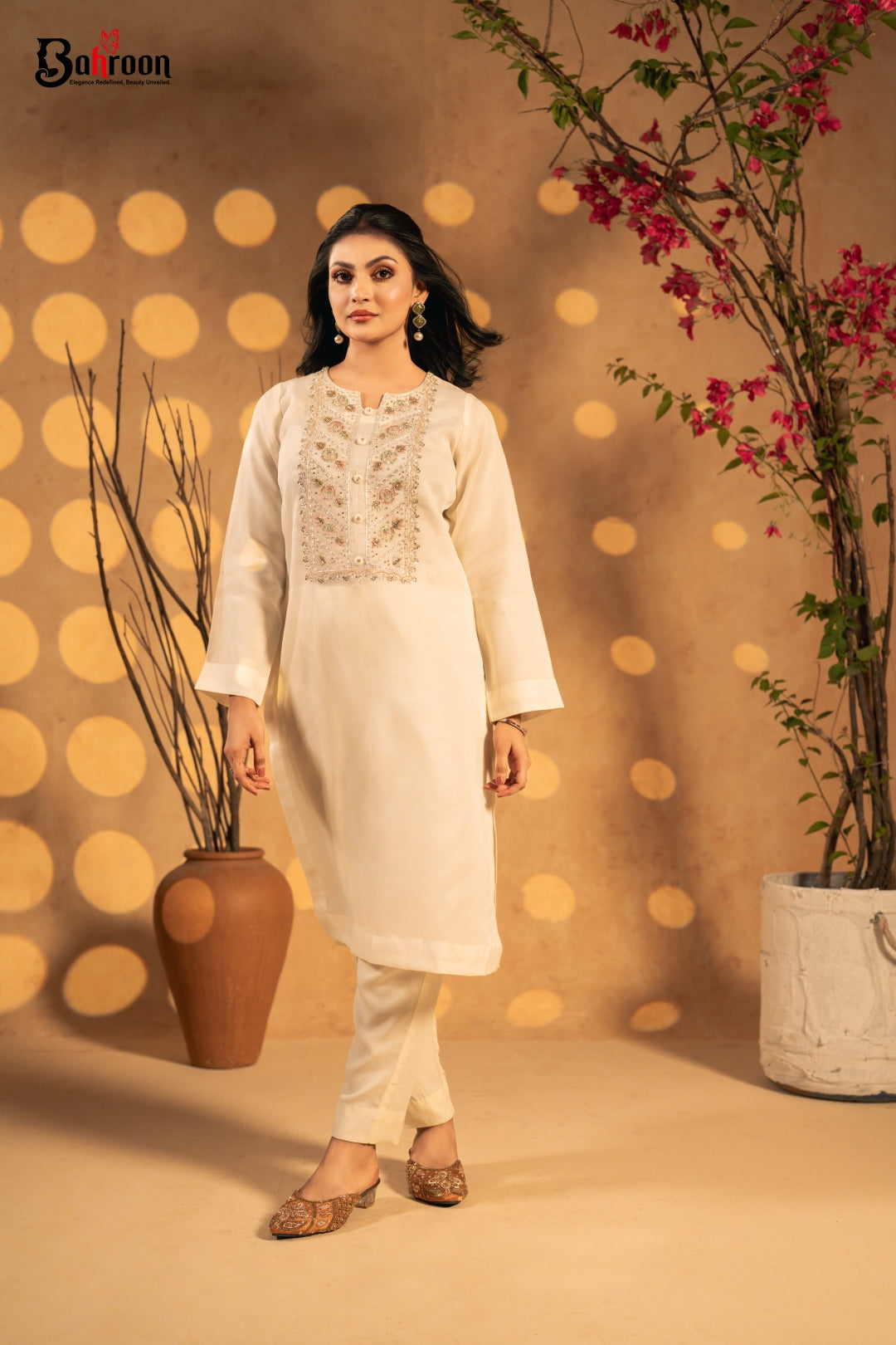 Safira Ivory White Two Piece Ethnic Suit for Women S-XL