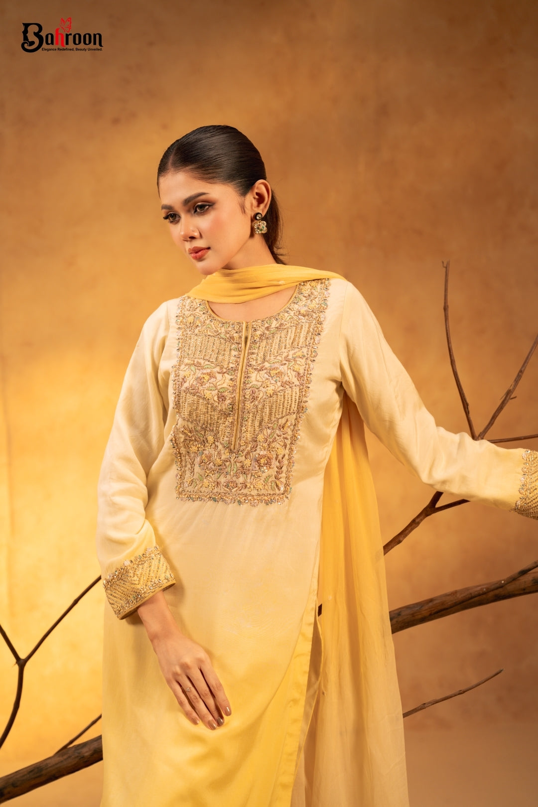 Prova Butter Yellow Three Piece Ethnic Suit for Women S-XL
