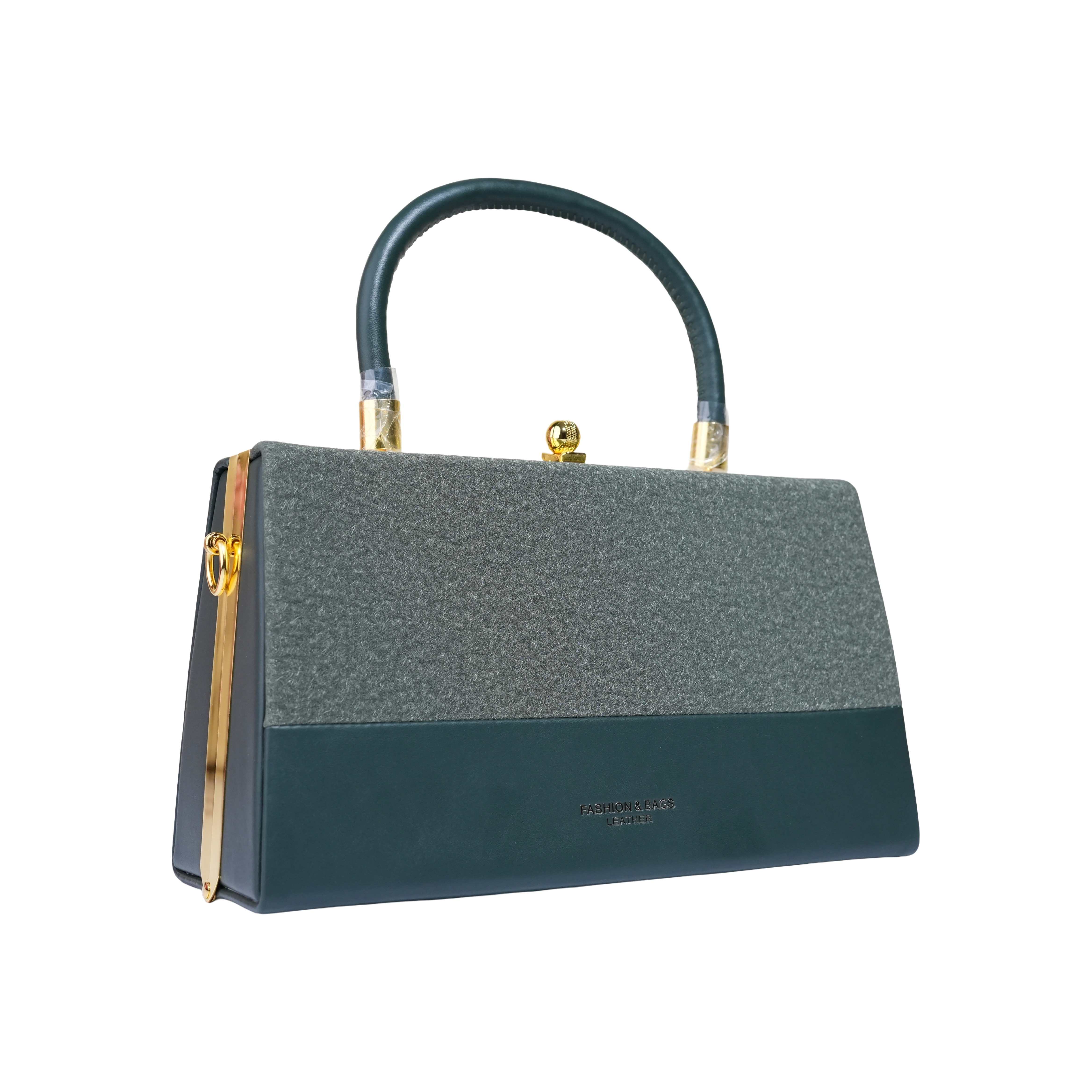 Dual-Texture Structured Top-Handle Bag with Crossbody Strap