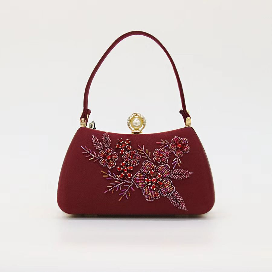 Elegant Ivory Floral Embroidered Handbag