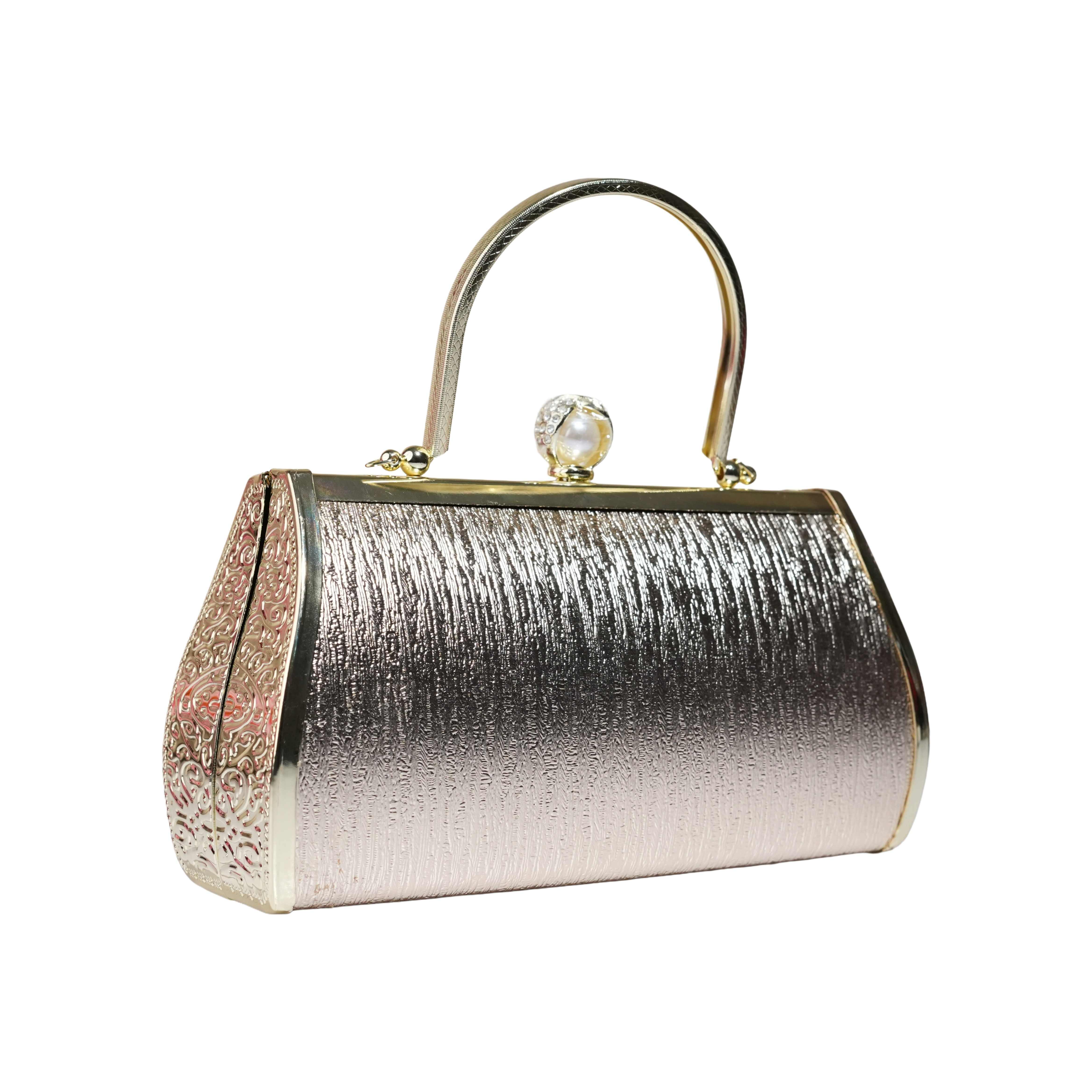 Luxury Rhinestone Evening Clutch Bag with Floral Handle