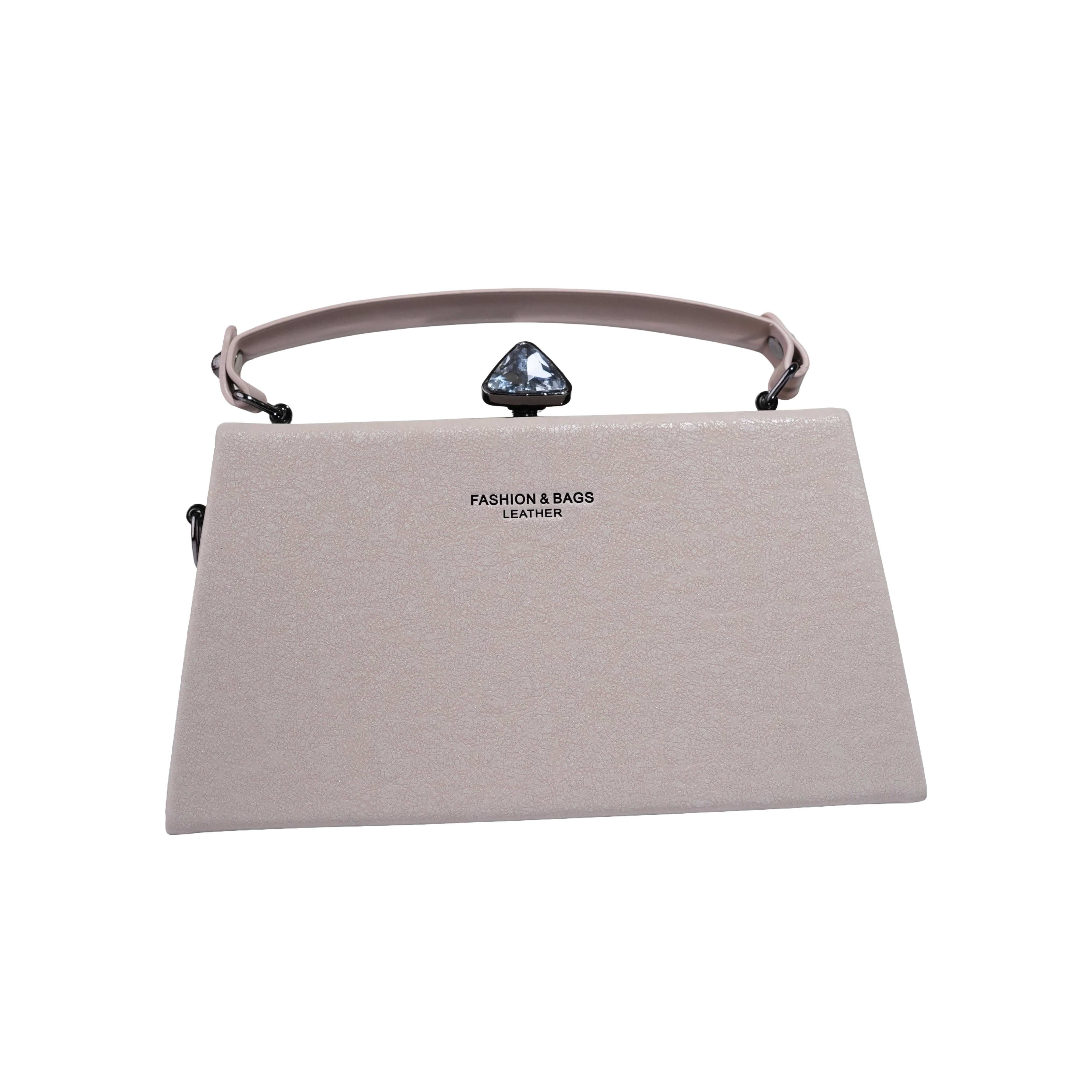 Premium Textured Leather Evening Clutch with Geometric Stone Clasp