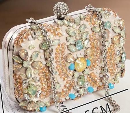 Colorful Diamond and Bead Embroidered Bag for Evening Party