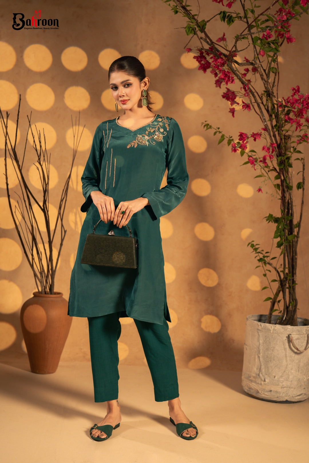 Zariyaah Emerald Green Two Piece Ethnic Suit for Women S-XL