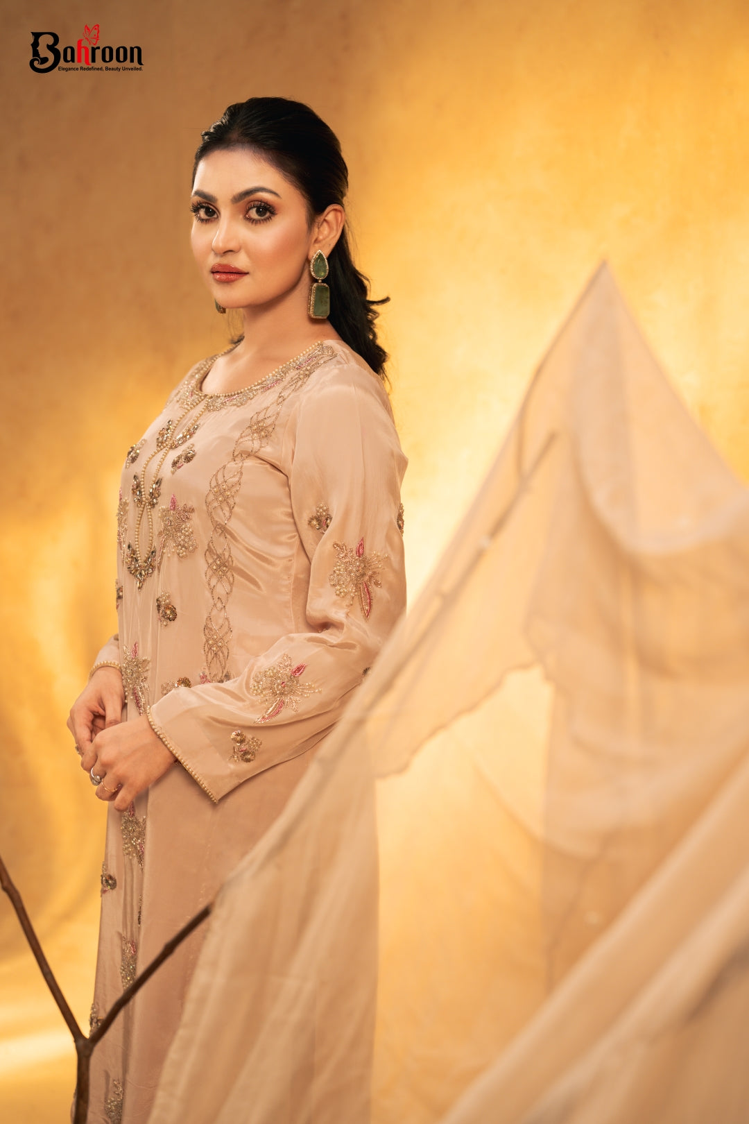 Elmira  Beige Three Piece Ethnic Suit for Women S-XL