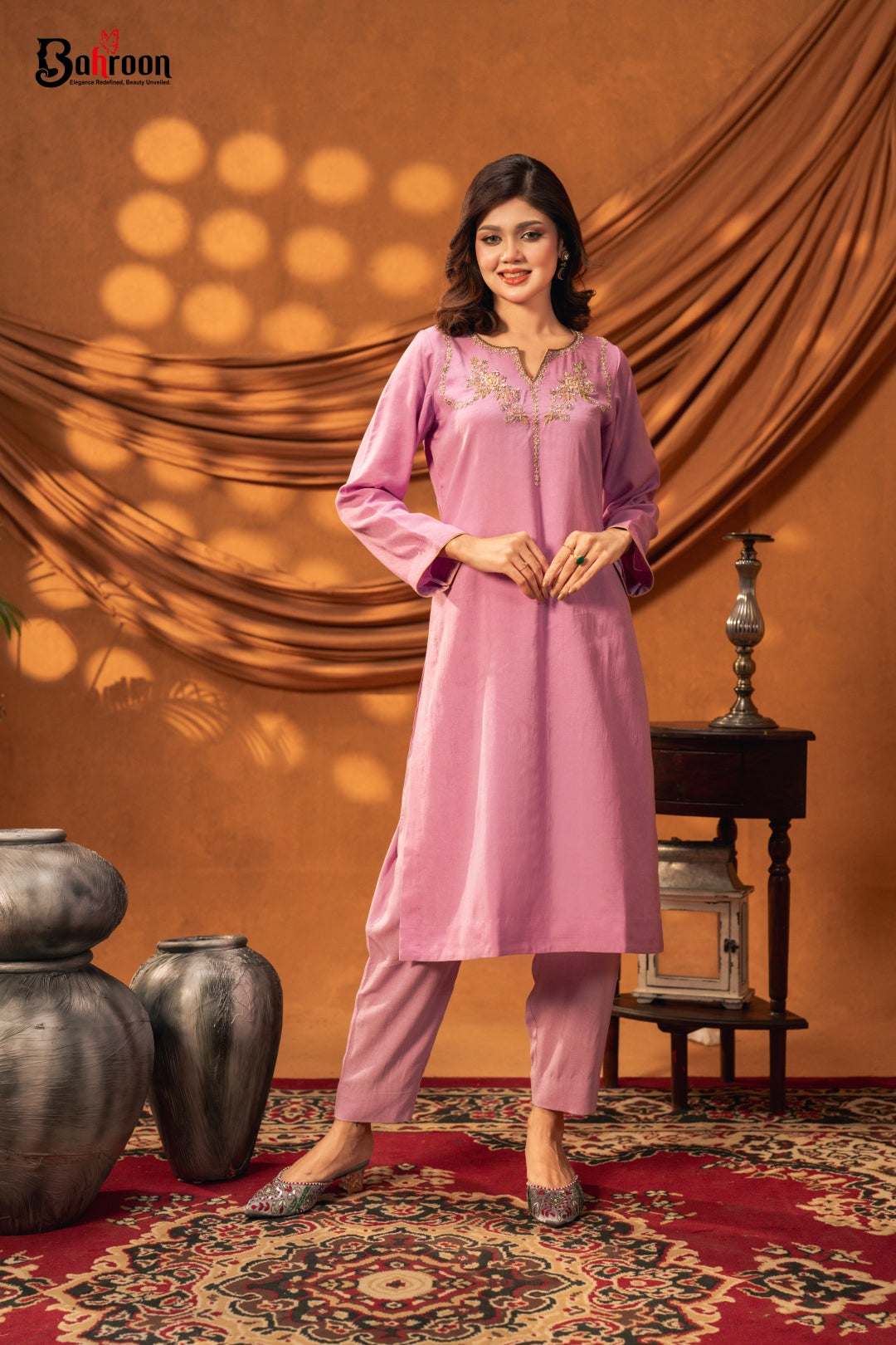 Inaya Hand Crafted Two Piece Ethnic Suit for Women Lavender S-XL