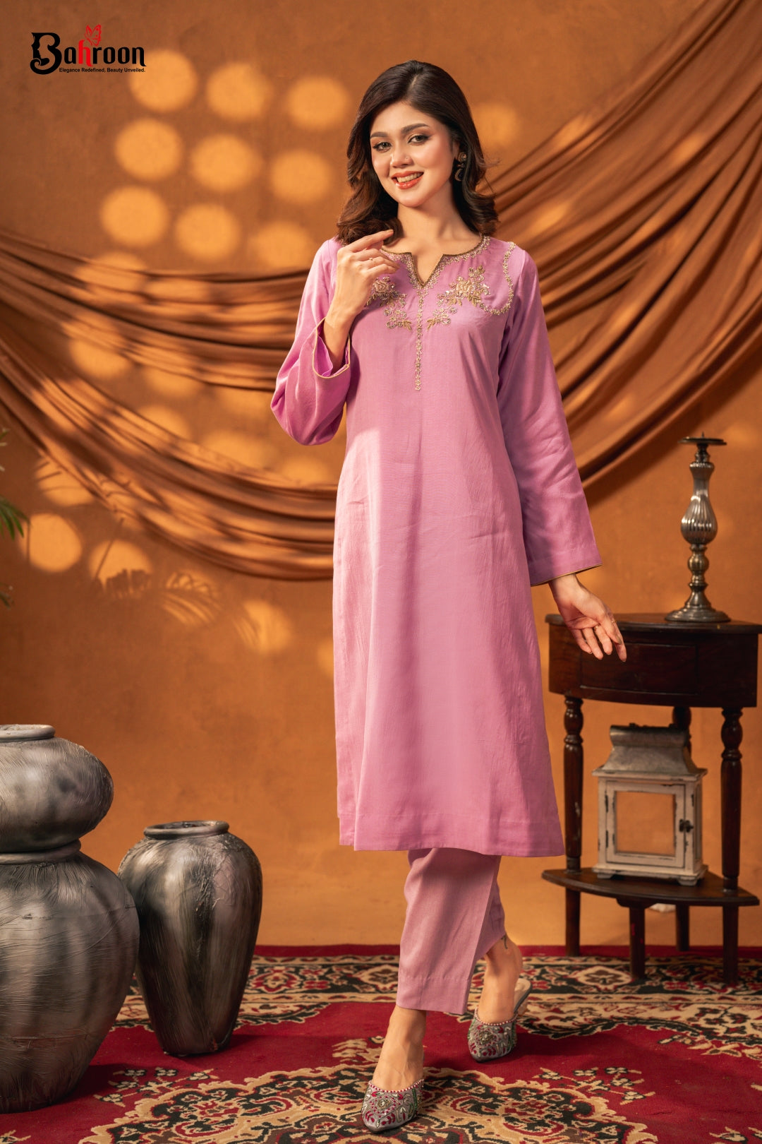 Inaya Hand Crafted Two Piece Ethnic Suit for Women Lavender S-XL