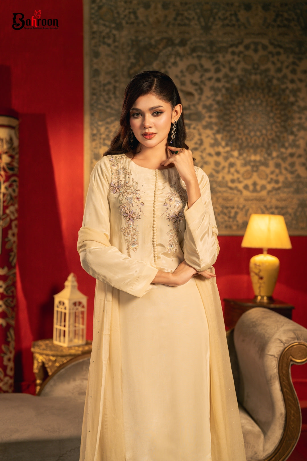 Mehrun Champagne Beige Three Piece Ethnic Suit for Women S-XL