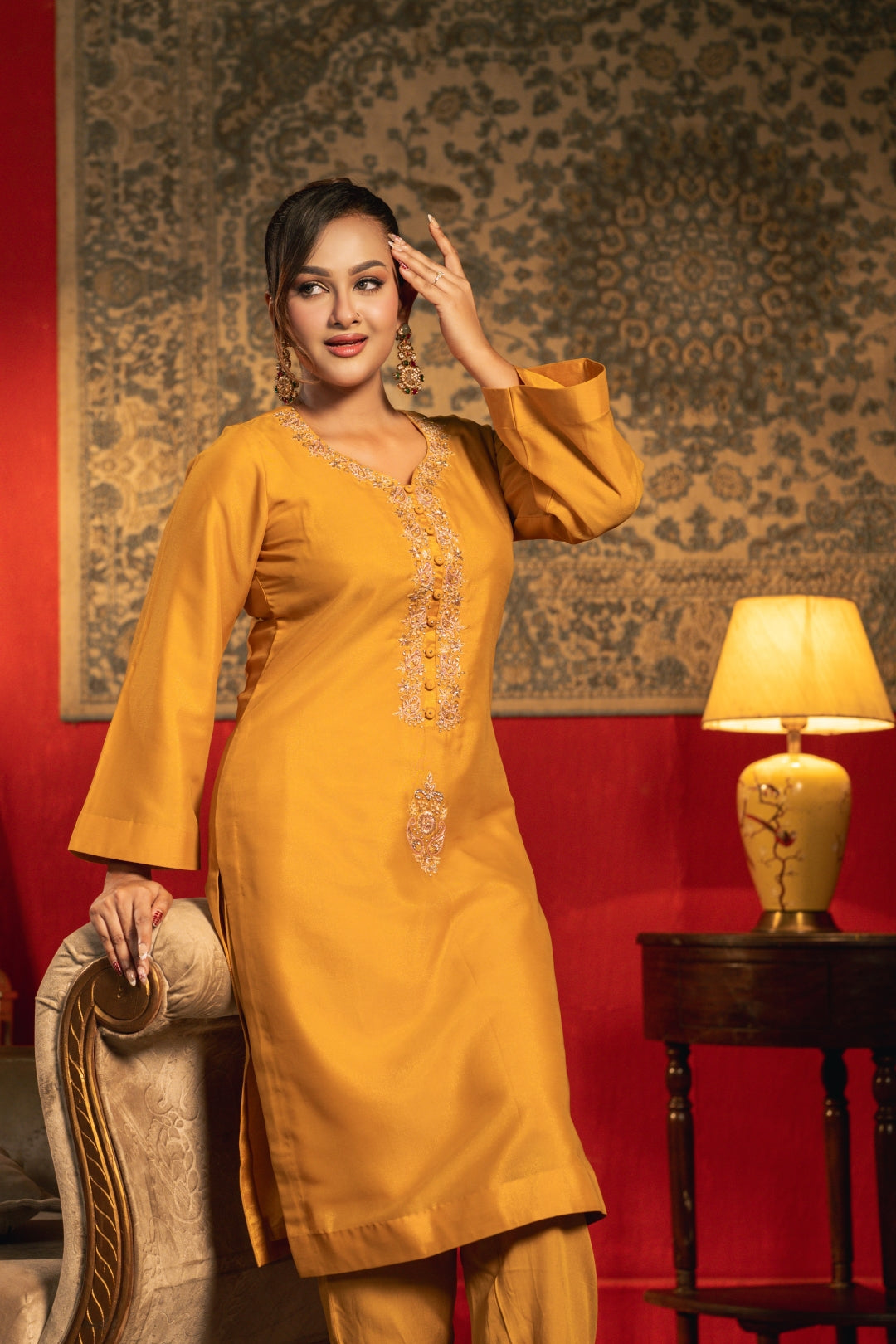 Sahar Golden Two Piece Ethnic Suit for Women S-XL