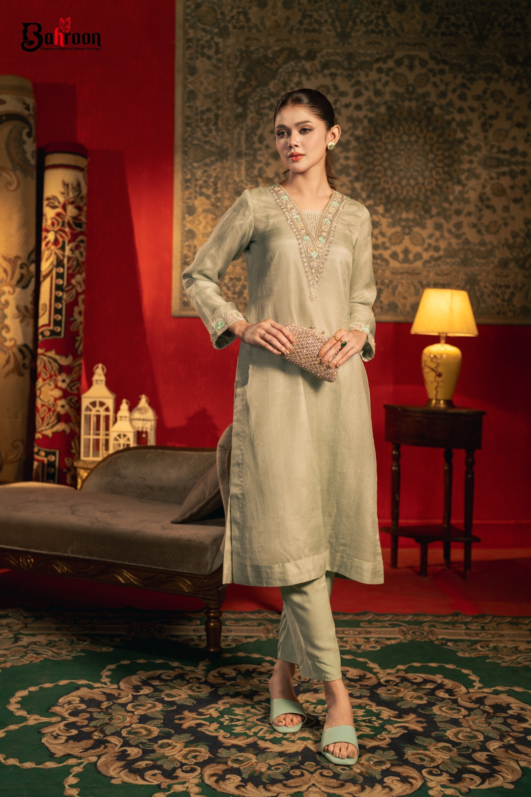 Hareem Sage Green Two Piece Ethnic Suit for Women S-XL