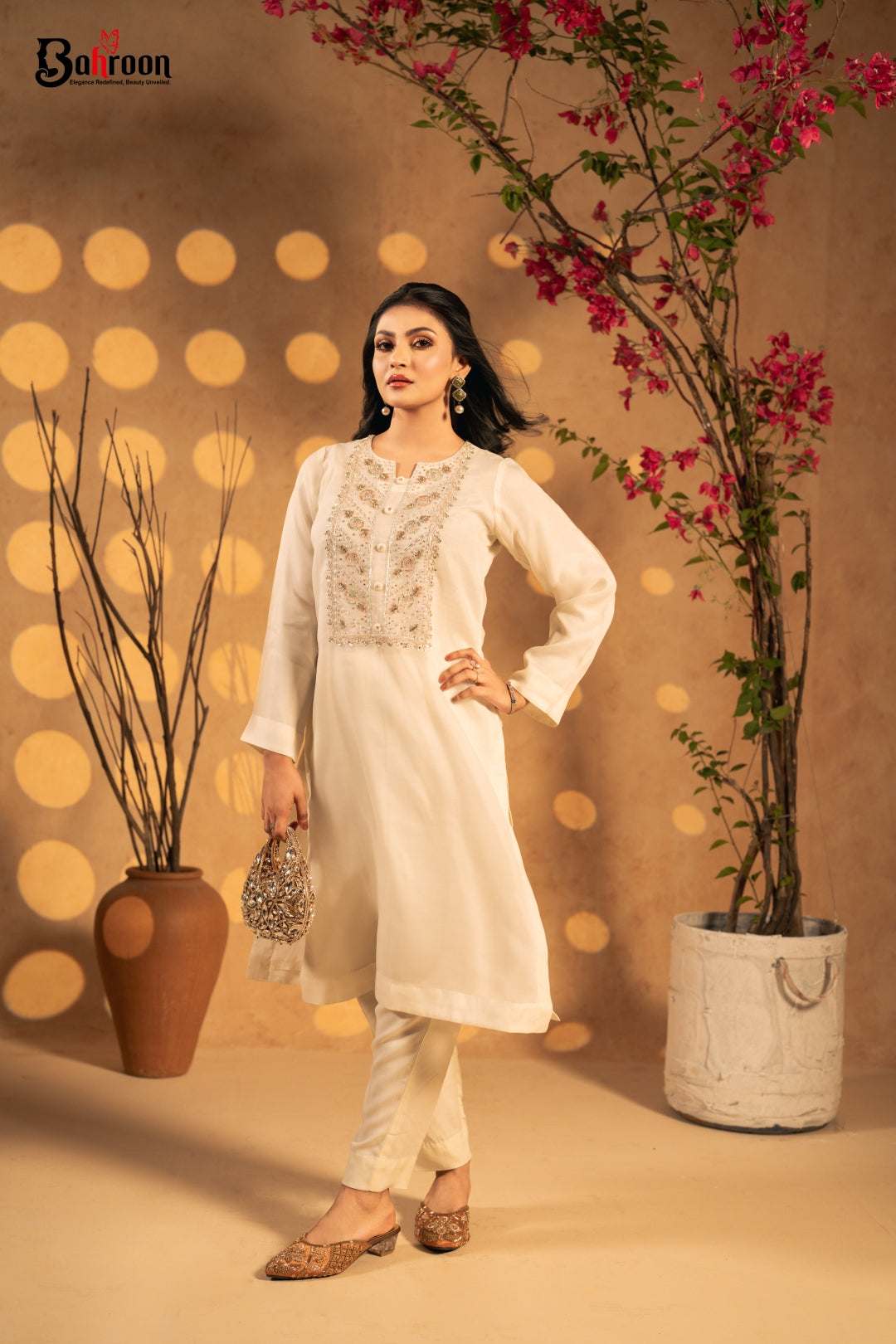 Safira Ivory White Two Piece Ethnic Suit for Women S-XL