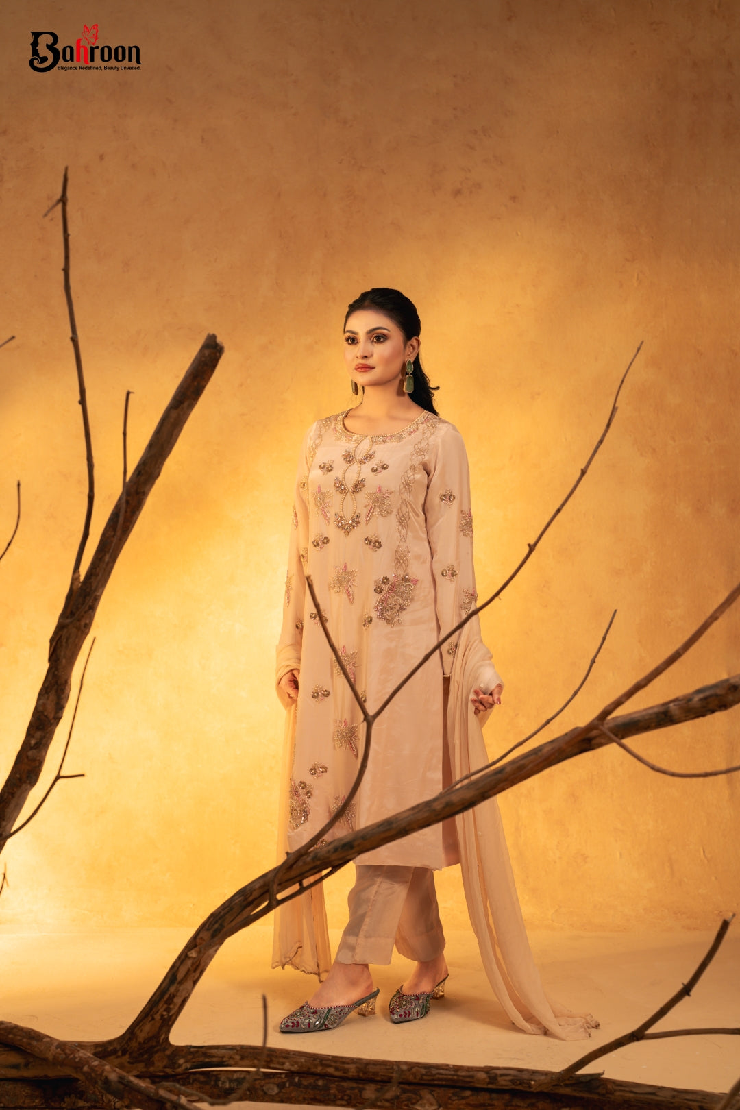 Elmira  Beige Three Piece Ethnic Suit for Women S-XL