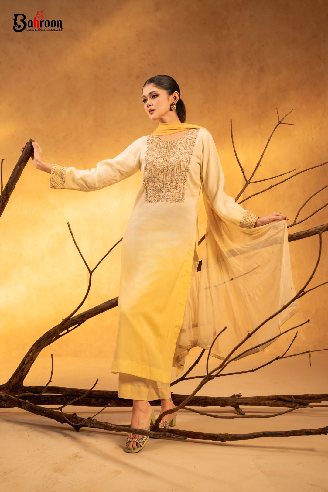 Prova Butter Yellow Three Piece Ethnic Suit for Women S-XL