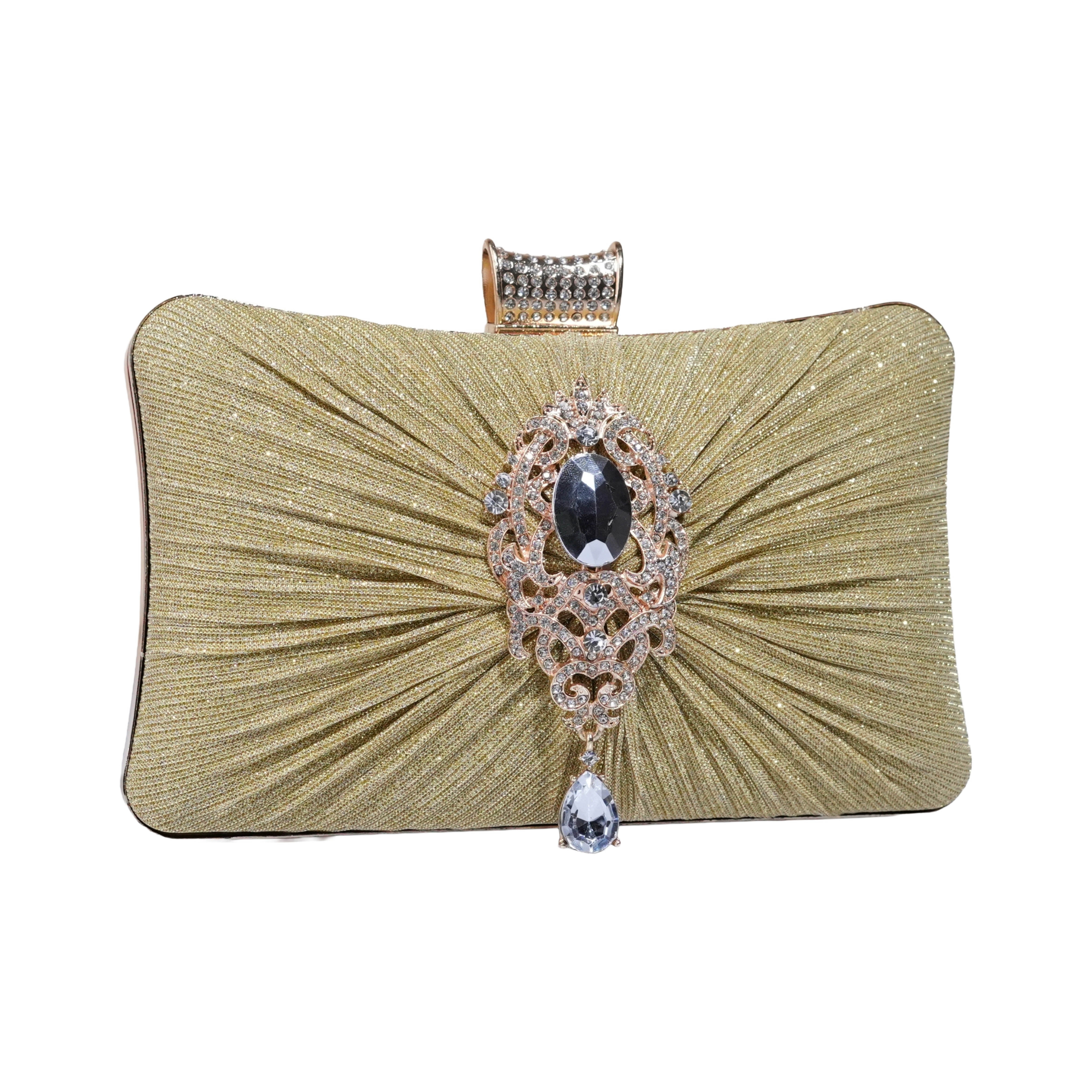 Luxury Glitter Evening Clutch Bag with Rhinestone Brooch
