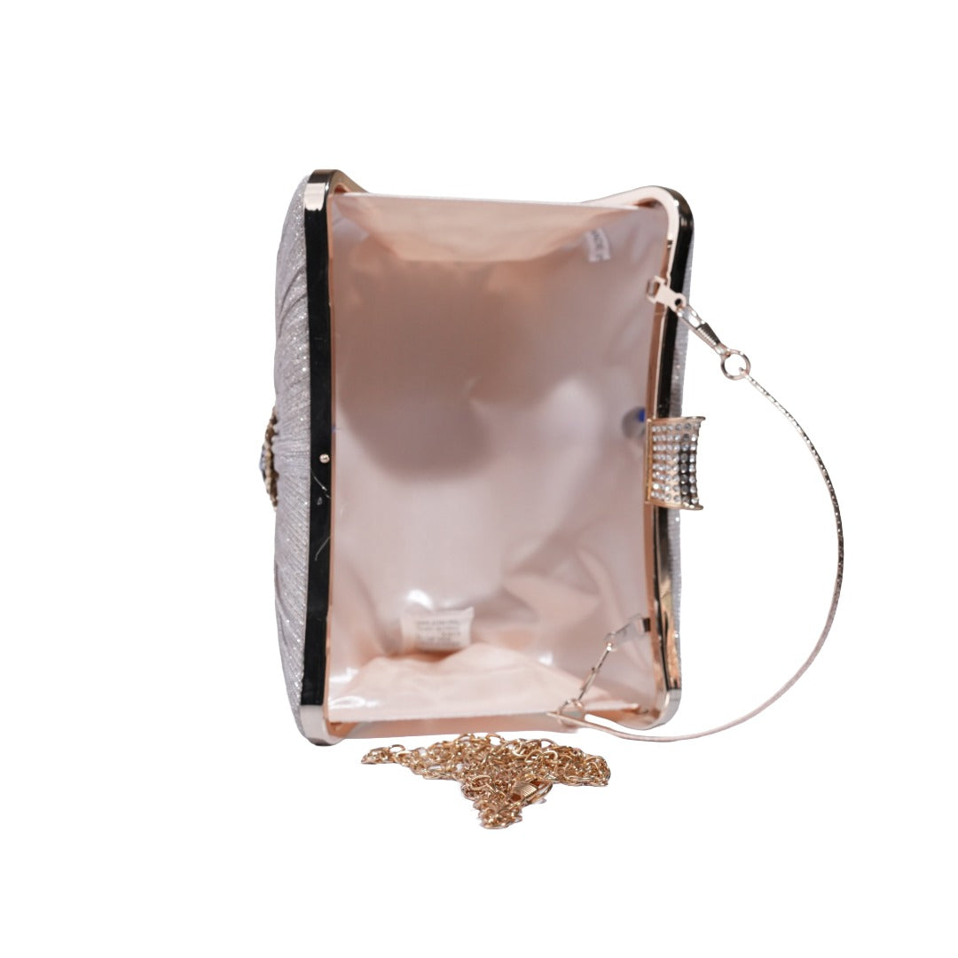 Luxury Glitter Evening Clutch Bag with Rhinestone Brooch