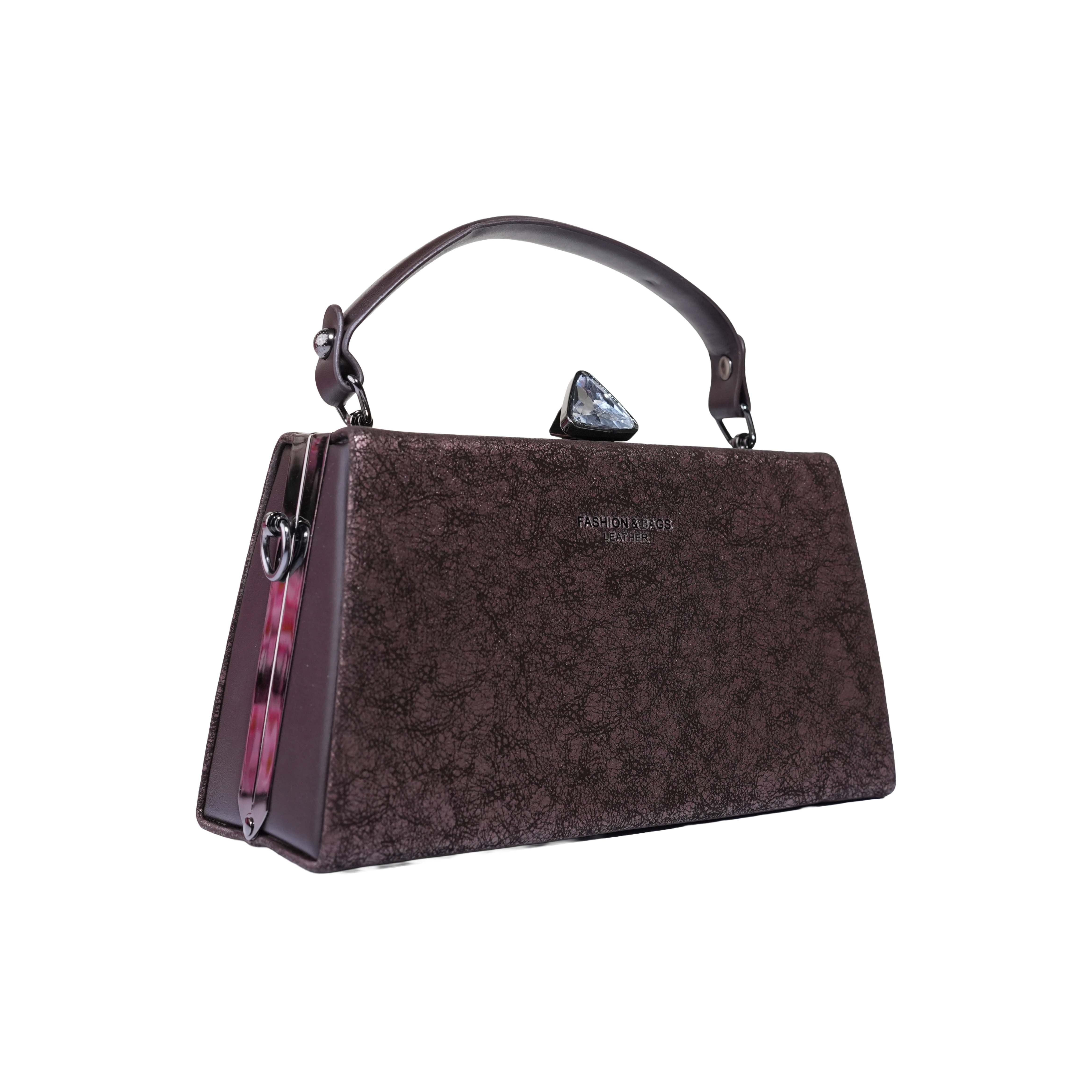Premium Textured Leather Evening Clutch with Geometric Stone Clasp