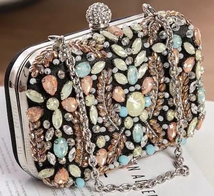 Colorful Diamond and Bead Embroidered Bag for Evening Party